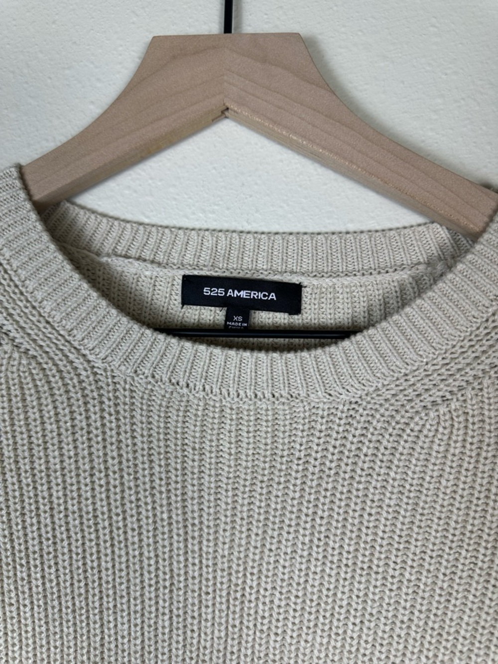 525 AMERICA Women XS Emma Minimalist Knit Crewneck Shaker Stitch Cotton Sweater - Picture 4 of 7